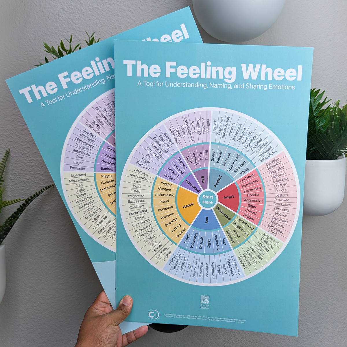 Feeling Wheel Wall Poster Bulk Packs, 12 x 18 Double-Sided Laminated Emotion Charts