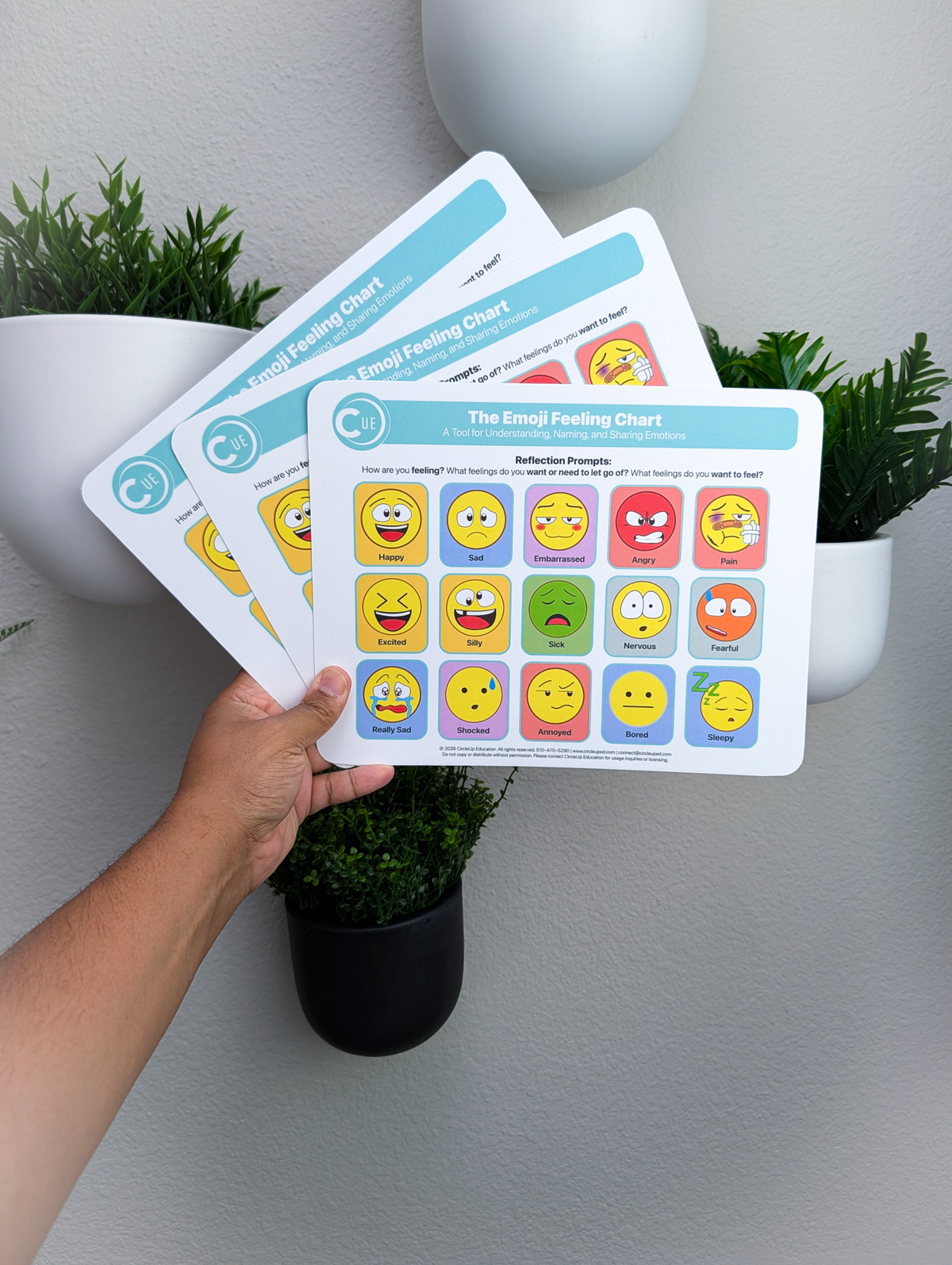 Emoji Emotions Chart 3 Pack, 8.5 x 11 Soft-Touch Laminated Emotional Check-In Charts - 2026 Edition